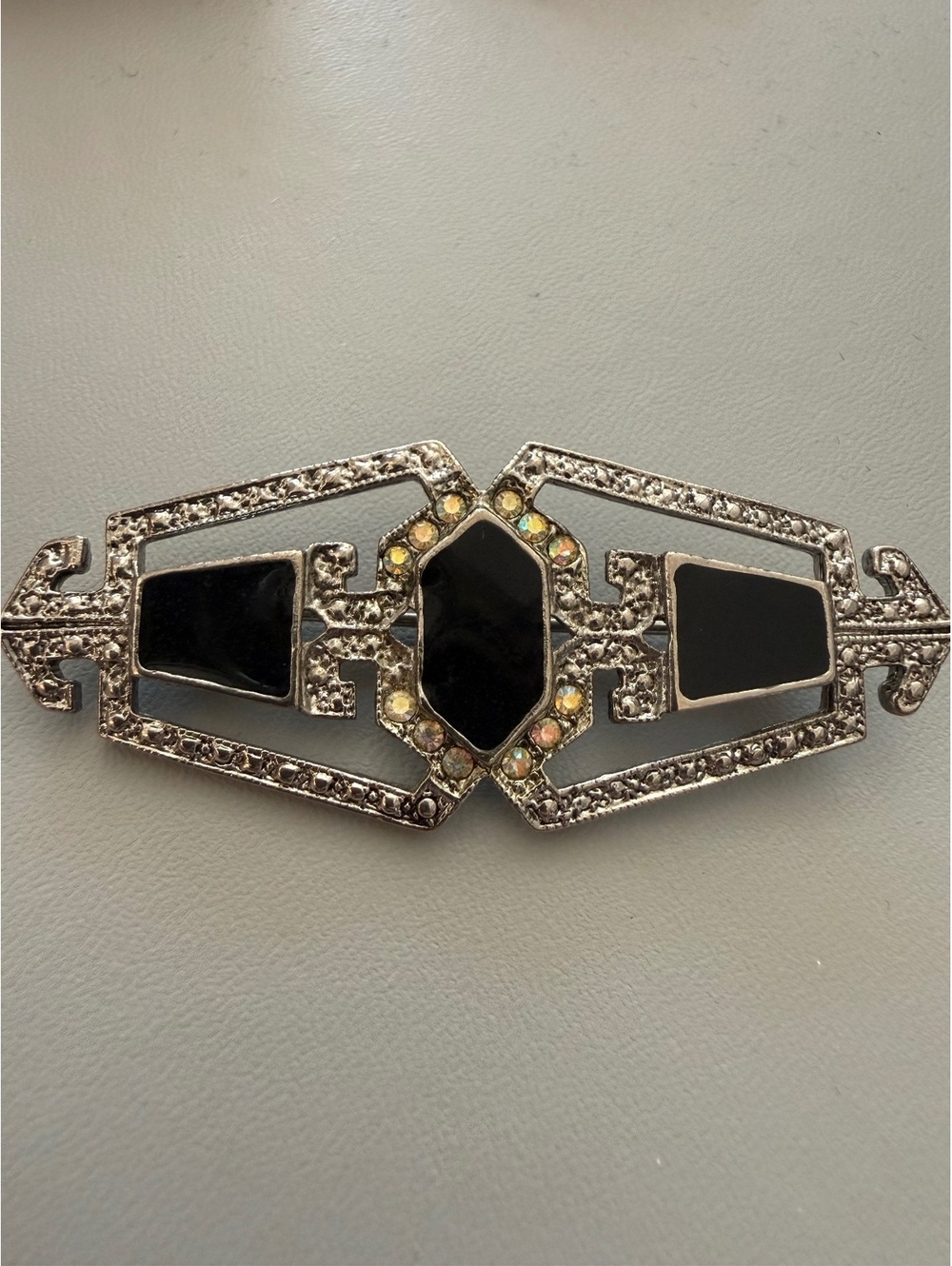 Vintage Art Deco Style Black and Silver Geometric Brooch Pin